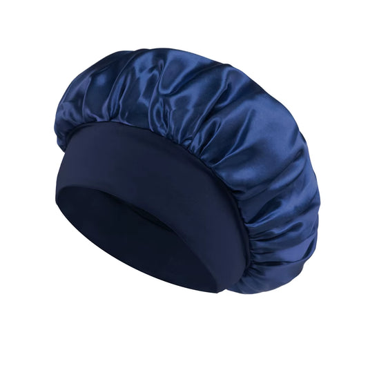 1PC Women'S Satin Solid Bonnets Wide-Brimmed Night Sleeping Bathing Hat Unisex Head Wrap Elastic Band Cap Hair Care Bonnet.