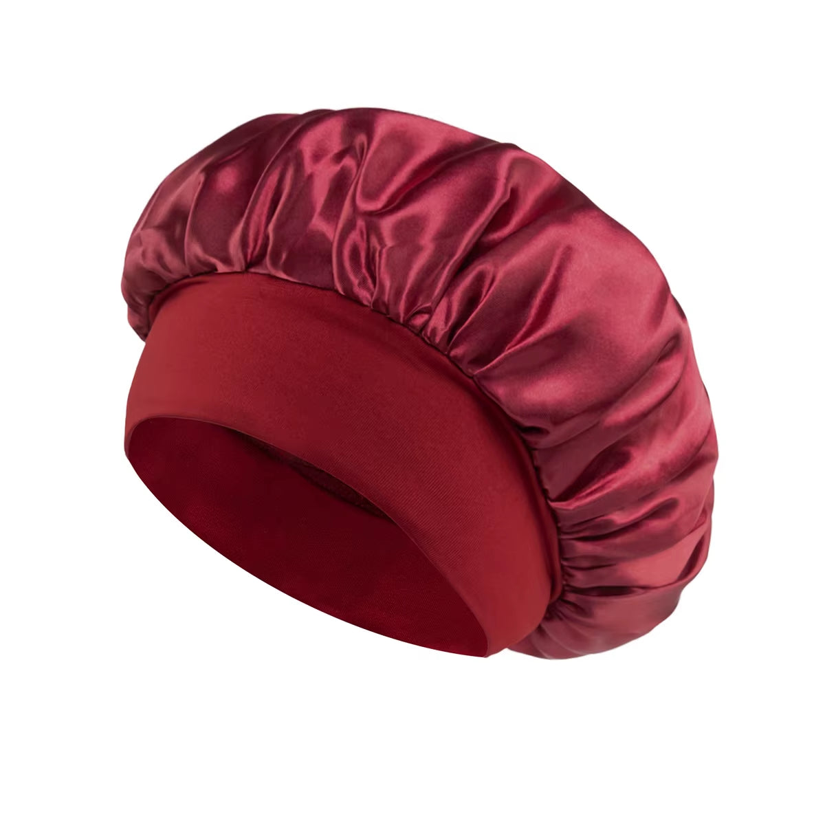 1PC Women'S Satin Solid Bonnets Wide-Brimmed Night Sleeping Bathing Hat Unisex Head Wrap Elastic Band Cap Hair Care Bonnet.